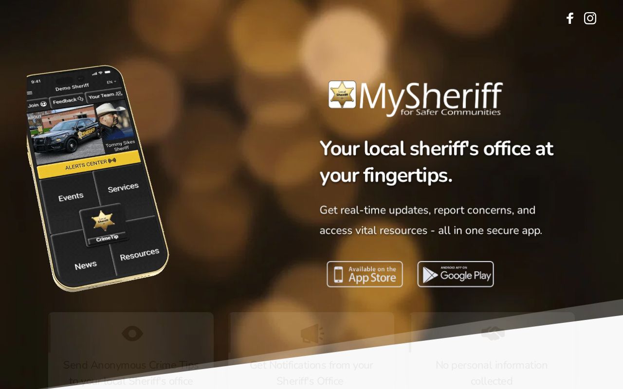 MySheriff app landing page promoted by Greene County Sheriff