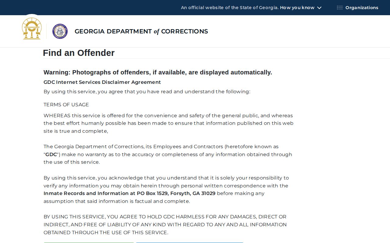 Georgia GDC search fields for Greene County released inmate records