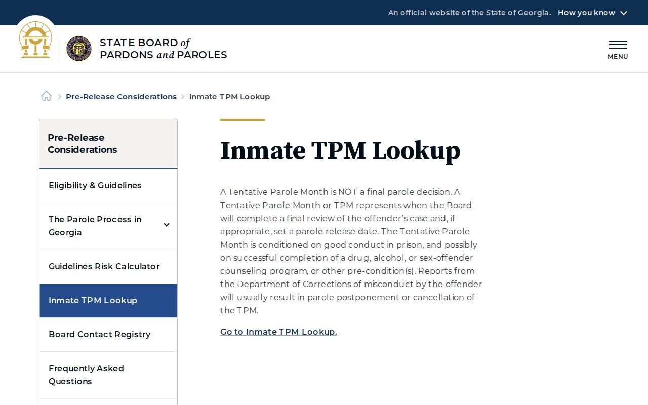 Georgia warning that a tentative parole month is not final